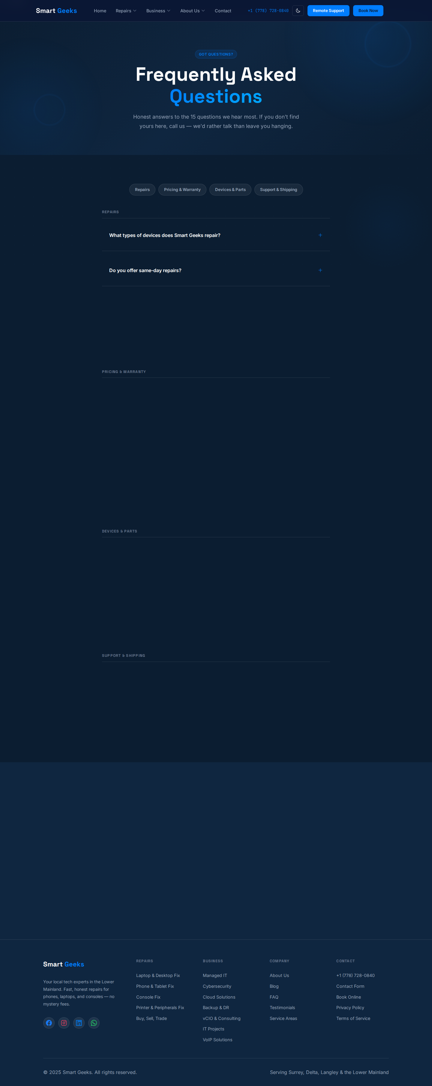 FAQ page